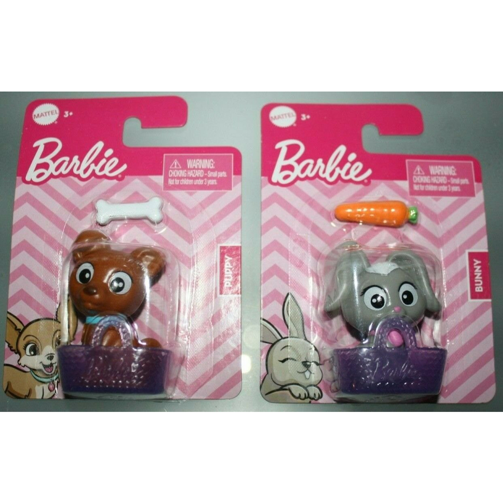 3/$15 Barbie Cute Pets Puppy & Bunny Rabbit in Basket NIP
